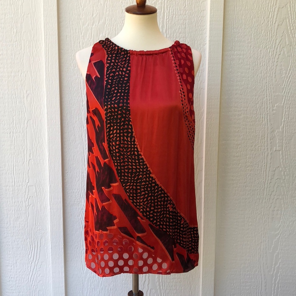 CAbi Red and Black Sleeveless Tunic Top